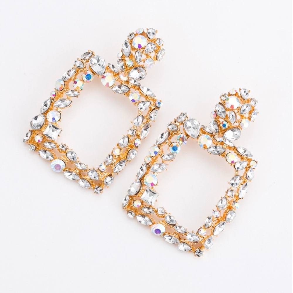 Gold & Rhinestone Drop Statement Earrings